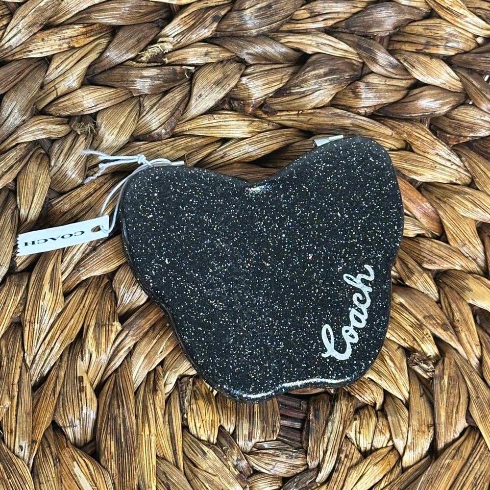 NWT Coach Glitter Butterfly compact mirror black silver